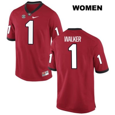 Women's Georgia Bulldogs NCAA #1 Jaquavian Walker Nike Stitched Red Authentic College Football Jersey HEJ8554KH